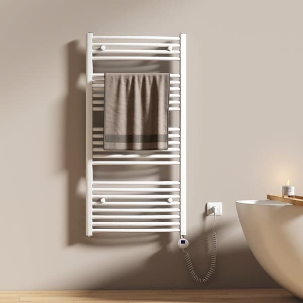 EMKE Elektrisk Handdukstork 120x60cm - Termostat, Böjdd, Vit, 600W