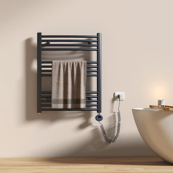 EMKE Elektrisk Håndklædetørrer 75x60cm - Termostat, Buet, Antracitgrå, 300W