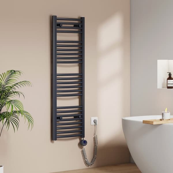 EMKE Elektrisk Handdukstork 120x40cm - Termostat, Böjdd, Antracitgrå, 500W