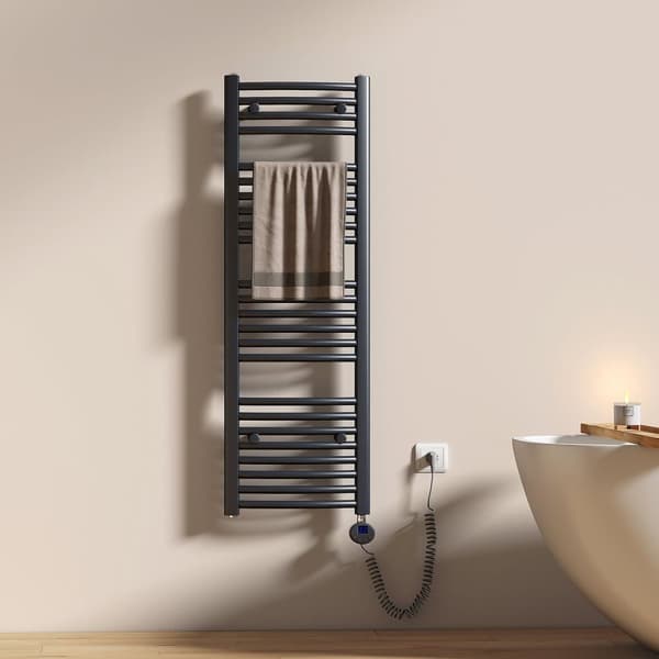 EMKE Elektrisk Handdukstork 120x40cm - Termostat, Böjdd, Antracitgrå, 500W
