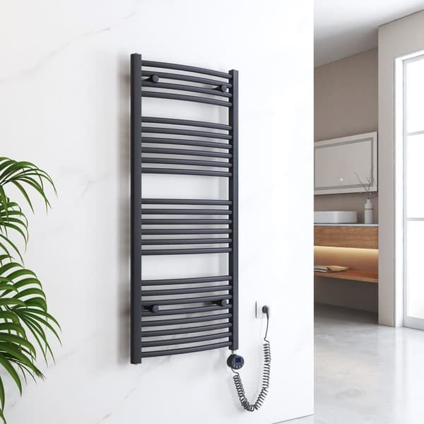 EMKE Elektrisk Håndklædetørrer 120x50cm - Termostat, Buet, Antracitgrå, 500W