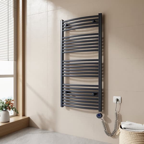 EMKE Elektrisk Handdukstork 120x50cm - Termostat, Böjdd, Antracitgrå, 500W