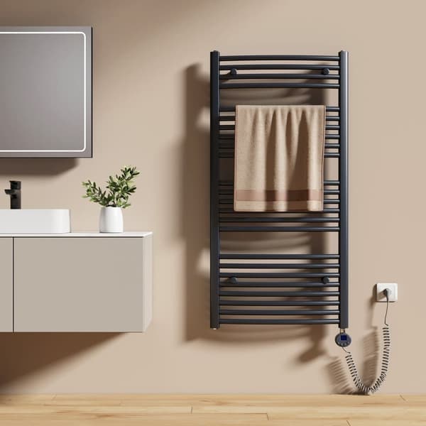 EMKE Elektrisk Handdukstork 120x50cm - Termostat, Böjdd, Antracitgrå, 500W