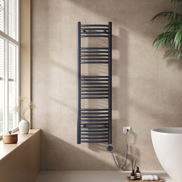 EMKE Elektrisk Handdukstork 140x40cm - Termostat, Böjdd, Antracitgrå, 500W