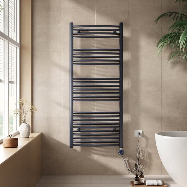 EMKE Elektrisk Håndklædetørrer 140x60cm - Termostat, Kurvet, Antracitgrå, 600W