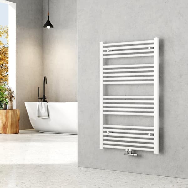EMKE Varmtvandshåndklædestang 100x60cm - Central tilslutning, hvid, 498W (enkeltlag)