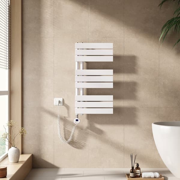 EMKE Elektrisk Håndklædetørrer 76,2x40cm - Termostat, Varmeplade, Timer, Hvid, 400W