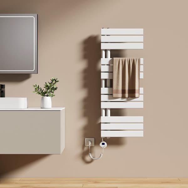 EMKE Elektrisk Handdukstork 104,1x40cm - Termostat, Värmeplatta, Timer, Vit, 400W