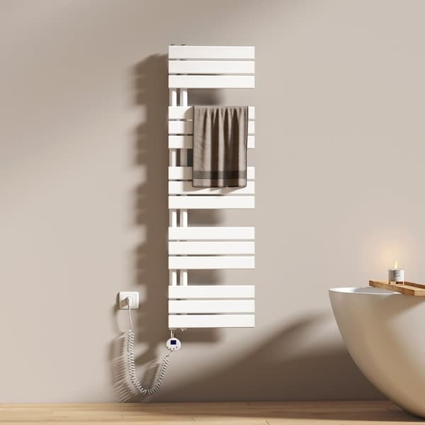 EMKE Elektrisk Håndklædetørrer 132x40cm - Termostat, Varmeplade, Timer, Hvid, 600W