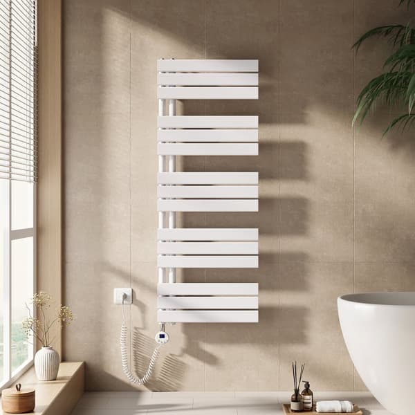 EMKE Elektrisk Handdukstork 132x50cm - Termostat, Värmeplatta, Timer, Vit, 800W
