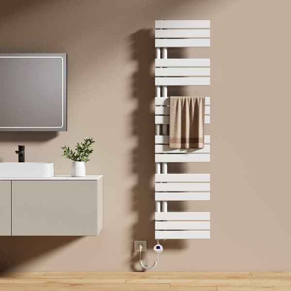 EMKE Elektrisk Handdukstork 159,9x40cm - Termostat, Värmeplatta, Timer, Vit, 800W