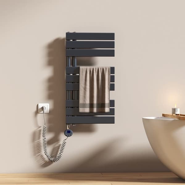 EMKE Elektrisk Håndklædetørrer 76,2x40cm - Termostat, Varmeplade, Timer, Antracitgrå, 400W