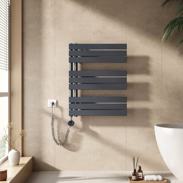 EMKE Sähköinen Pyyhekuivain 76,2x60cm - Termostaatti, Lämmityslevy, Ajastin, Antrasiitinharmaa, 400W