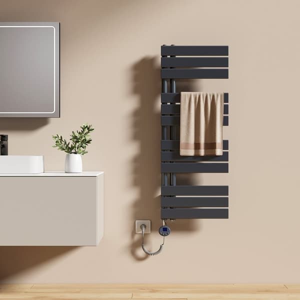 EMKE Elektrisk Handdukstork 104,1x40cm - Termostat, Värmeplatta, Timer, Antracitgrå, 400W