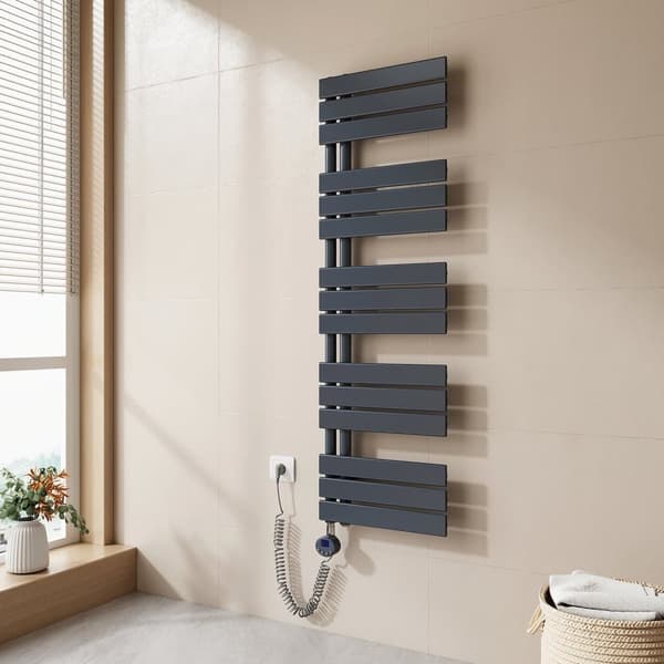 EMKE Elektrisk Håndklædetørrer 132x40cm - Termostat, Varmeplade, Timer, Antracitgrå, 600W