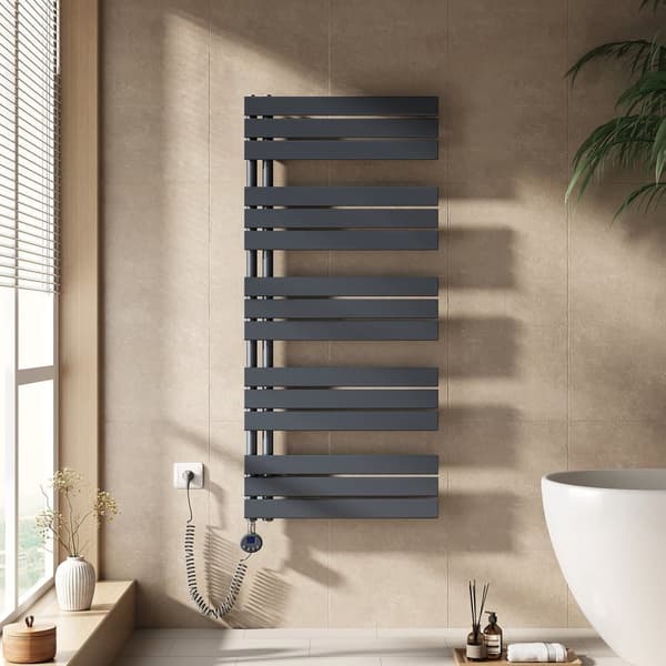 EMKE Elektrisk håndklædetørrer 132x60cm - termostat, varmeplade, timer, antracitgrå, 800W