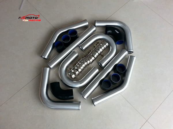 3" Aluminium Intercooler Kit, Högtemperatur Silikon Slangar, Universell Passform,Svart