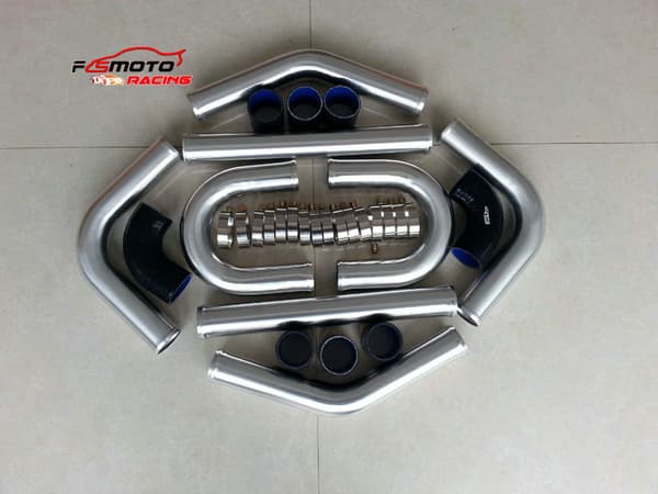 3" Aluminium Intercooler Kit, Högtemperatur Silikon Slangar, Universell Passform,Svart