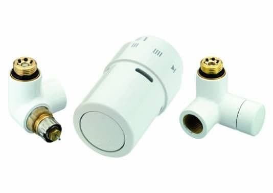 Vasen sarja (kaksi venttiiliä + pää) Danfoss X-tra Collection kylpyhuone- ja sisustuspattereille, valkoinen