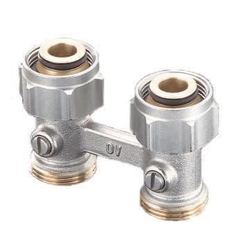 Multiflex F, ZB-kaksoisliitäntä sulkuventtiilillä, 3/4NZx3/4GZ, messinki, nikkelöity