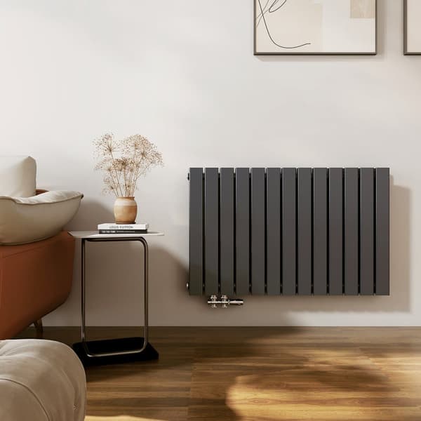 EMKE Horisontell Badrumsradiator 68x100,6cm - Dubbelskikt, Sidanslutning, Antracitgrå, 1343W