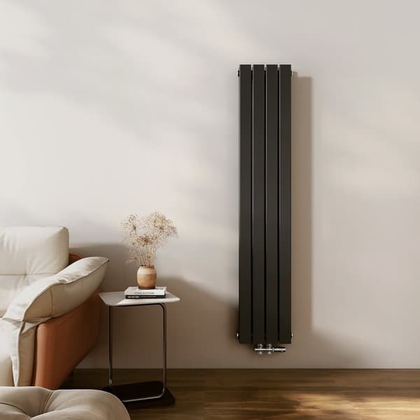 EMKE Smal Høj Radiator 160x30,4cm - Dobbelt lag, Centraltilslutning, Frost sort, 889W