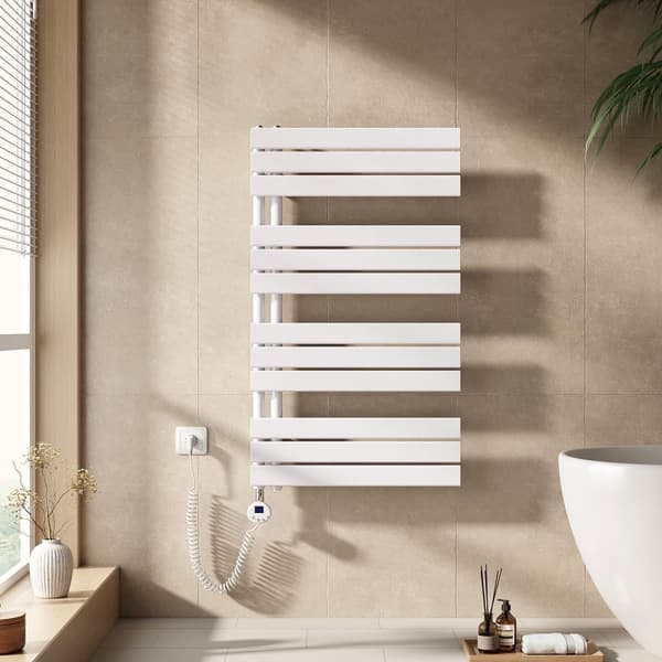 EMKE Sähköinen Pyyhekuivain 104.1x60cm - Termostaatti, Lämmityslevy, Ajastin, Valkoinen, 600W