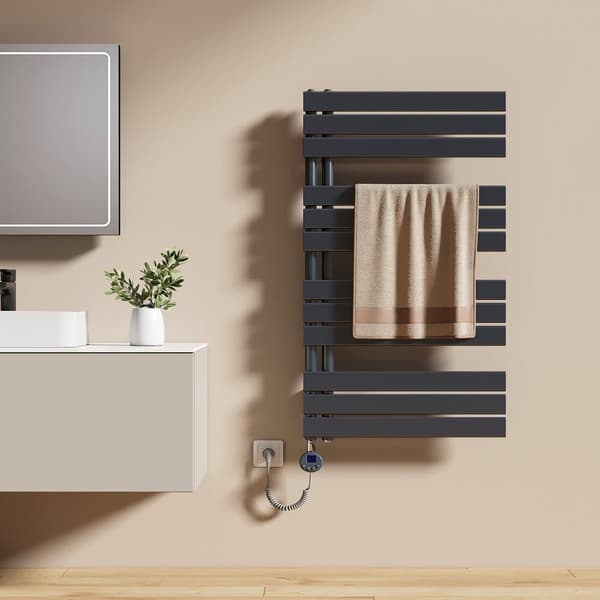 EMKE Elektrisk Håndklædetørrer 104,1x60cm - Termostat, Varmeplade, Timer, Antracitgrå, 600W