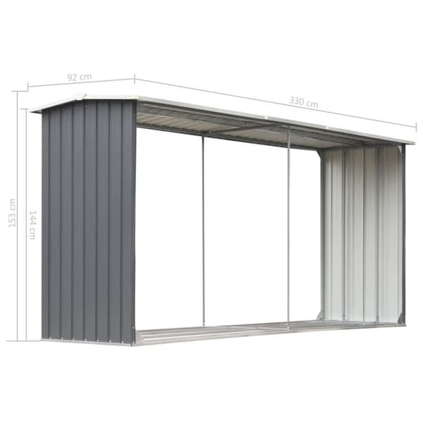 vidaXL Vedskjul galvanisert stål 330x92x153 cm grå