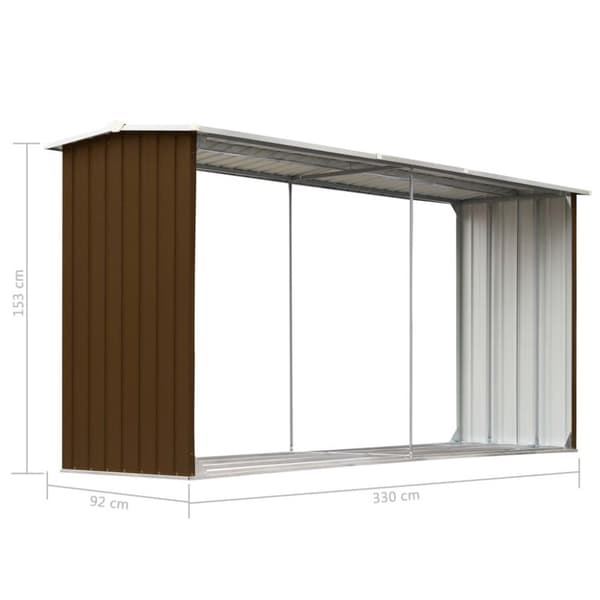 vidaXL Vedskjul galvanisert stål 330x92x153 cm brun