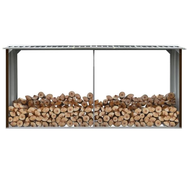 vidaXL brændeskur til haven 330 x 92 x 153 cm galvaniseret stål brun