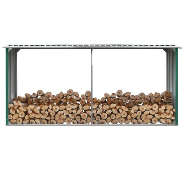vidaXL brændeskur til haven 330 x 92 x 153 cm galvaniseret stål grøn