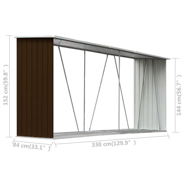 vidaXL Vedskjul i galvaniserat stål 330x84x152 cm brun