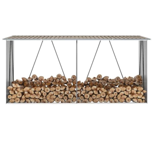 vidaXL Vedskjul i galvaniserat stål 330x84x152 cm brun