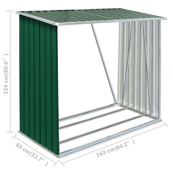 vidaXL brændeskur til haven galvaniseret stål 163x83x154 cm grøn