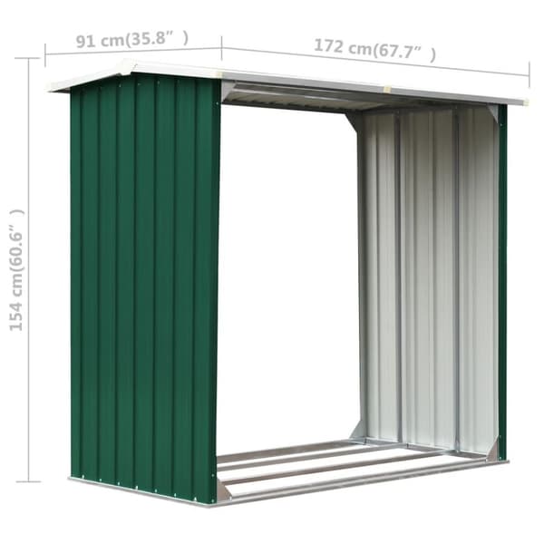 vidaXL brændeskur 172 x 91 x 154 cm galvaniseret stål grøn