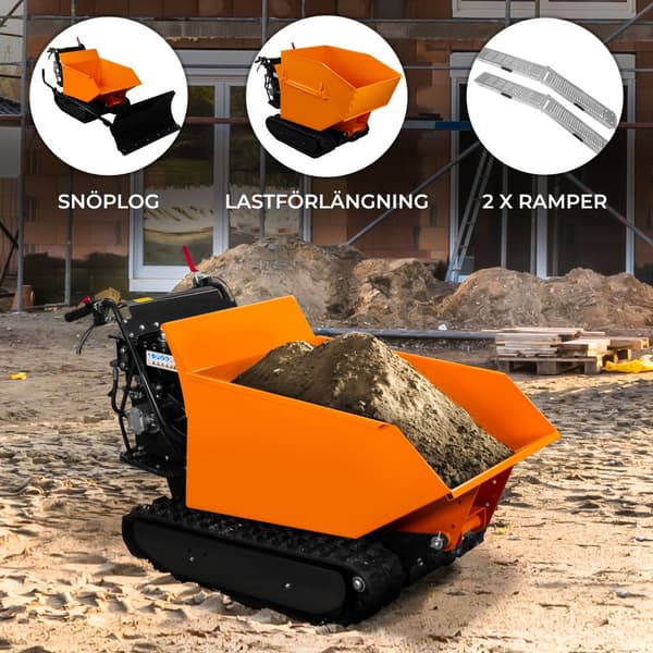 Mini Dumper Tracked Power Barrow 500kg Load Petrol Tipper Transporter 270cc 9HP Hydraulic Tipping 4 Speed Gears 3 Forward 1 Reverse Safety Brake