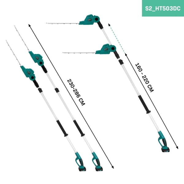 VONROC Teleskopisk Häcksax 20V – 40cm Blad, Upp till 3 Meter Höjd, Justerbart Blad, 2x 2.0Ah Batterier och Snabbladdare