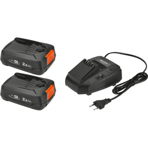 Gardena startkit P4A PBA 18V/45 + AL 1830, 2 x 2,5 Ah batterier og oplader