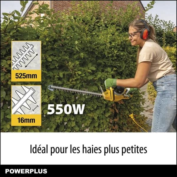 POWERPLUS POWXG2007 elektrisk häcksax - 525 mm blad, 550 W, 16 mm avstånd