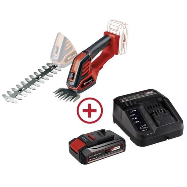 Einhell GE-CG 18/100 Li + 2,5 Ah sladdlös Starter-Kit Adapter för grästrimmer och häcksax mjukt handtag, med