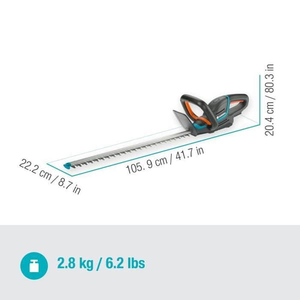 GARDENA ComfortCut 60/18V P4A häcksaxar– Utan 18V batteri ingår– Precisionsblad 60 cm– Vikt 2,8 kg– 3 års garanti