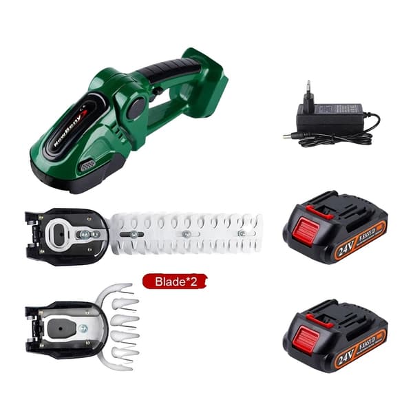 Elektrisk Hækkeklipper, 24V Strøm, 2 i 1 Design, 2 Batteri Grøn 2 Battery Green
