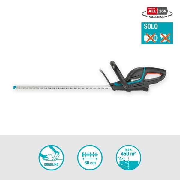 GARDENA ComfortCut 60/18V P4A häcksaxar– Utan 18V batteri ingår– Precisionsblad 60 cm– Vikt 2,8 kg– 3 års garanti