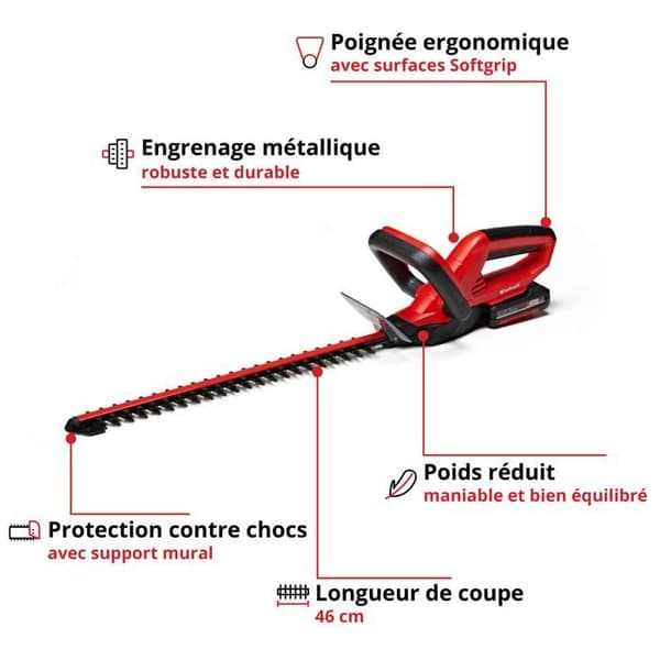 Einhell Batteridriven Häcksax GE-CH 1846 Li Kit Power X-Change (18V, klipp 46cm, blad 52cm) Levereras med Batteri 2,0 Ah och Laddare