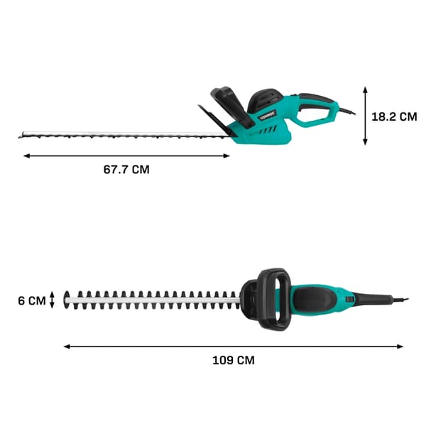 VONROC Hækkeklipper 600W – 660mm blad | Roterbart håndtag | Sikkerhedsfunktioner