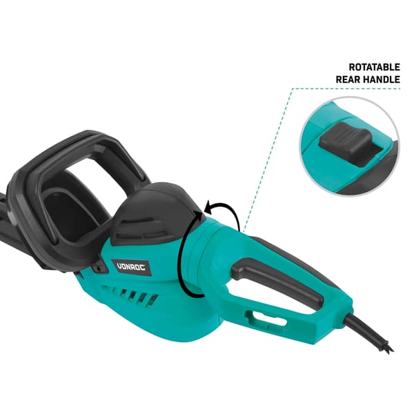 VONROC Hækkeklipper 600W – 660mm blad | Roterbart håndtag | Sikkerhedsfunktioner