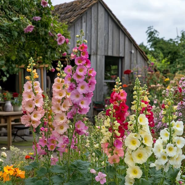 Stokrose - Sæt med 3 - Alcea rosea - Højde 25-40cm - ⌀9cm