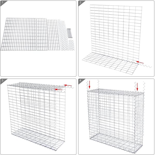 Schanskorf - Gabion, joka on valmistettu metalliverkosta - 100 x 95 x 30 cm - hopea