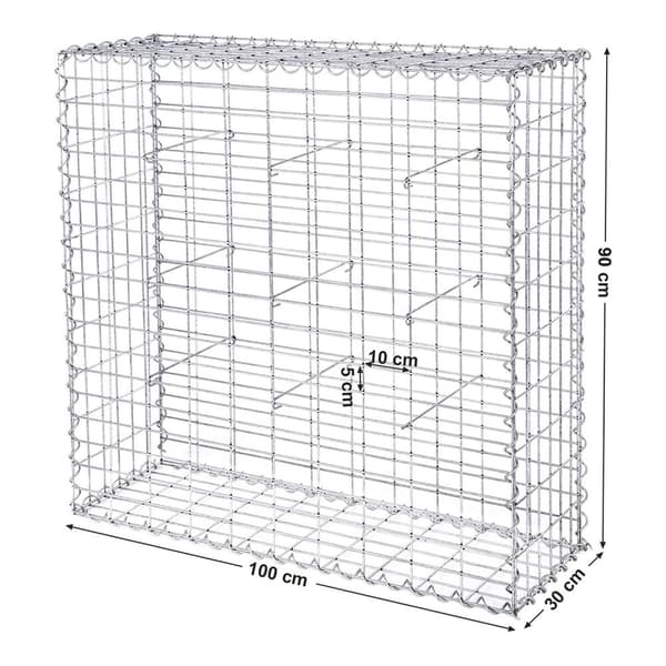 Schanskorf - Gabion, joka on valmistettu metalliverkosta - 100 x 95 x 30 cm - hopea